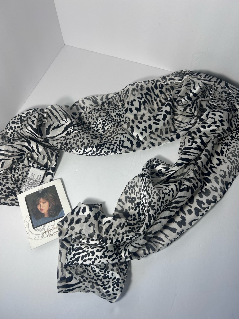 Lightweight Black & White Animal Print Scarf
